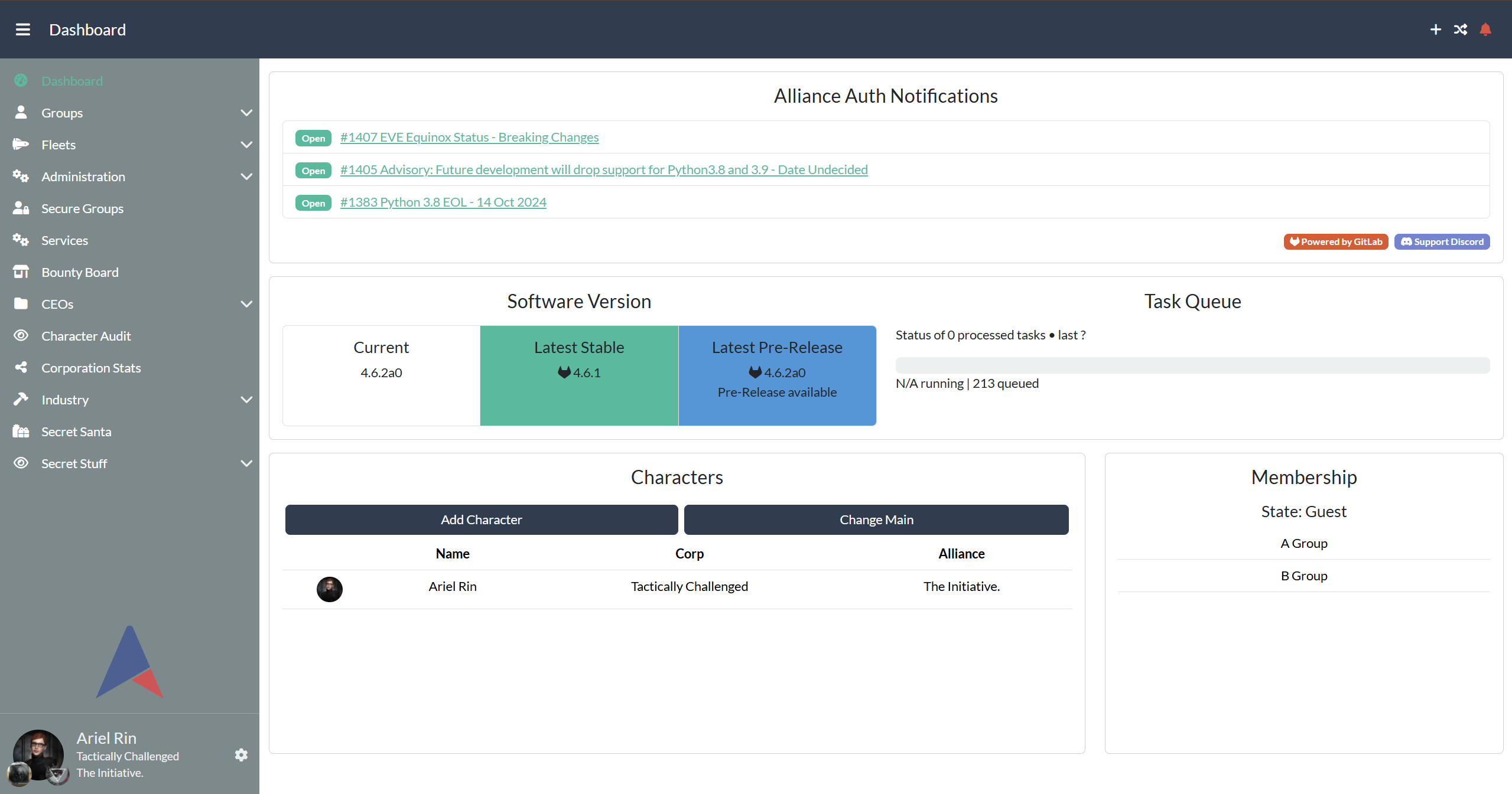 The same dashboard in the light theme