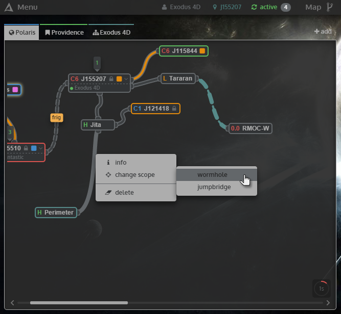 Connection menu: mass, lifetime and scope