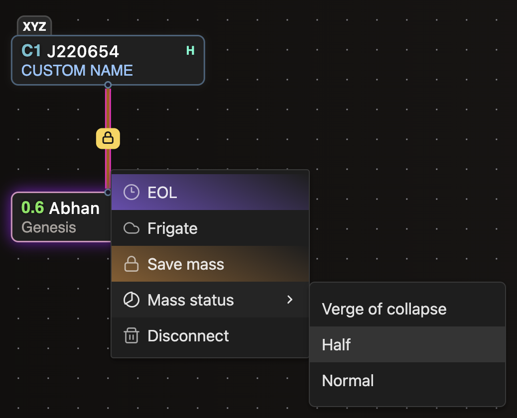 Connection status: end of life, frigate hole, mass