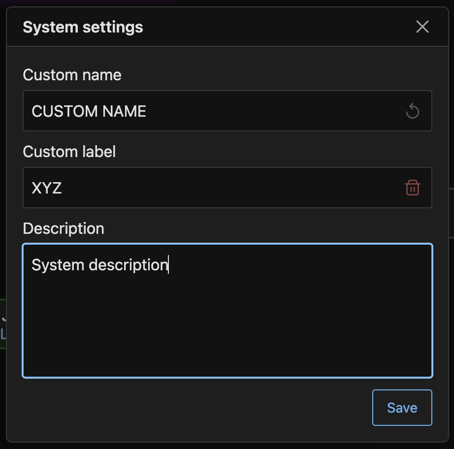 Custom names, labels and descriptions